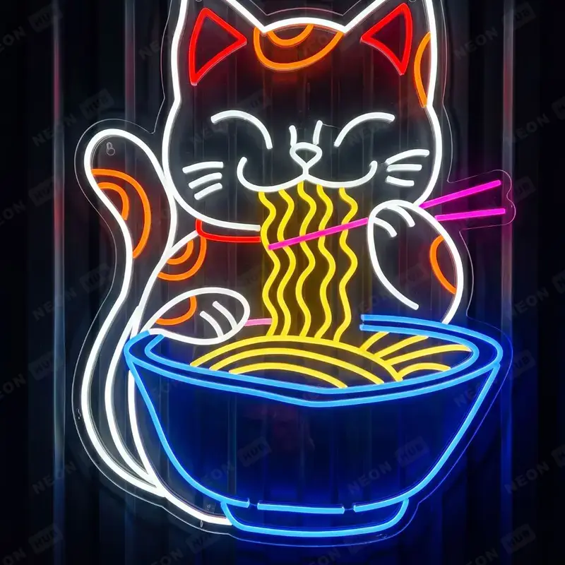 Неоновая вывеска кот есть рамен
