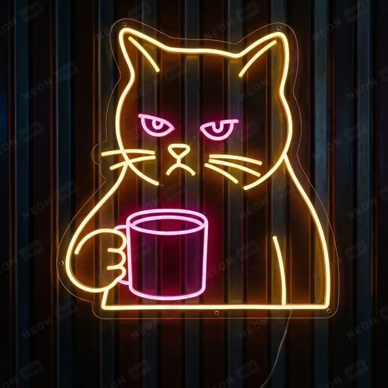 Неоновая вывеска КОТ ЧАШКА