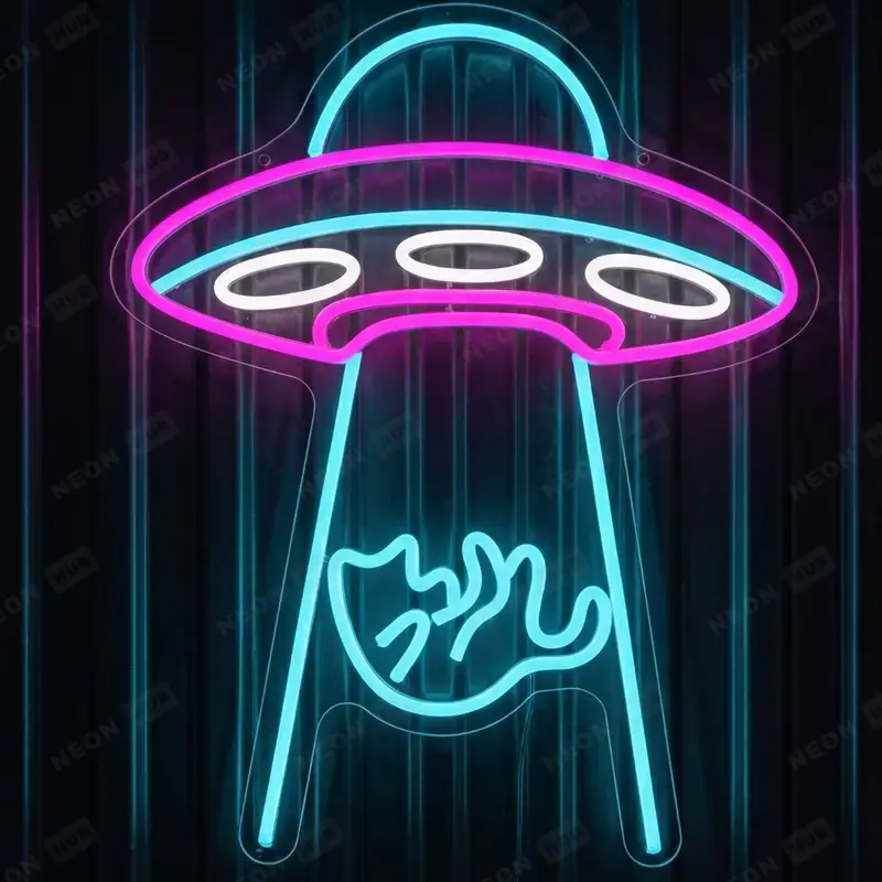 Неоновая вывеска Кот НЛО