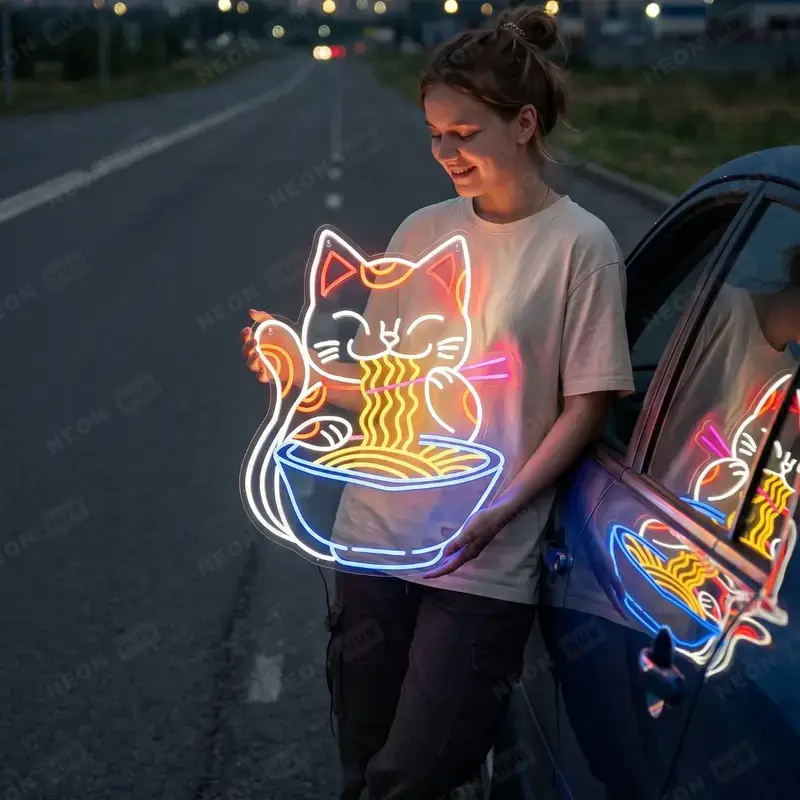 Неоновая вывеска кот есть рамен — вид 2