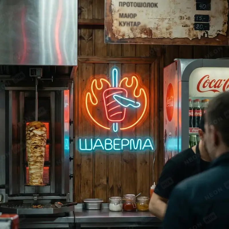 Неоновая вывеска шаверма — вид 2